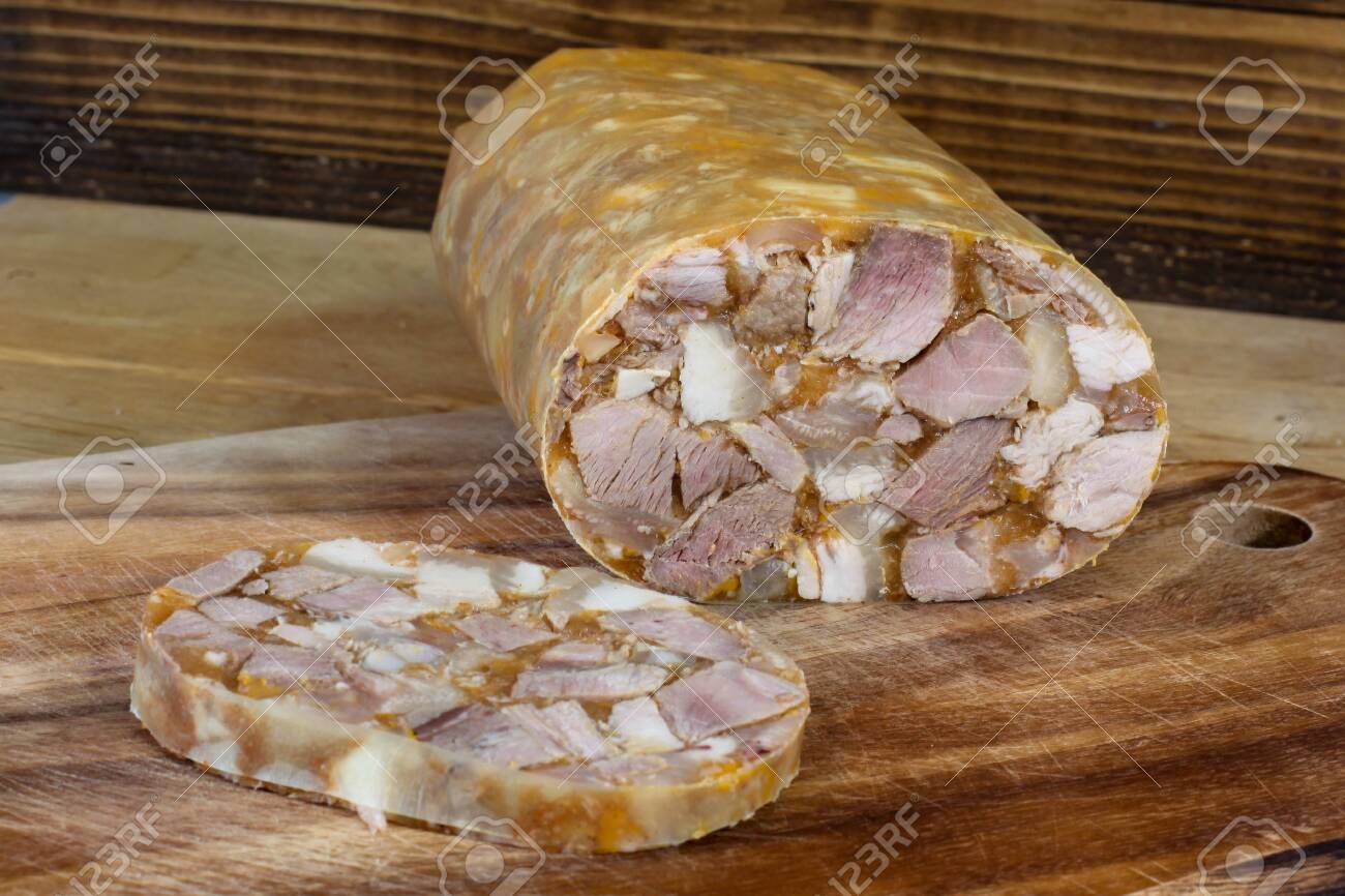 Home Made Head Cheese On Wooden Background Stock Photo Picture And Royalty Free Image Image
