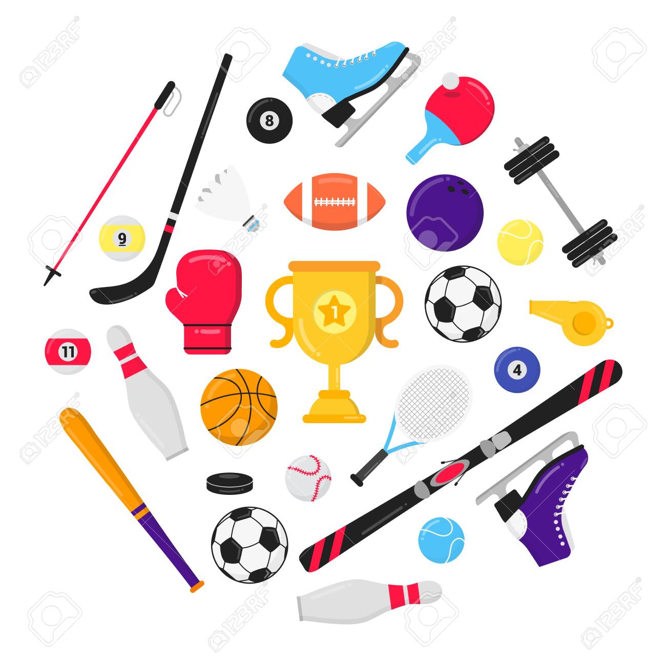 Bolas de jogo. equipamentos esportivos planos para futebol
