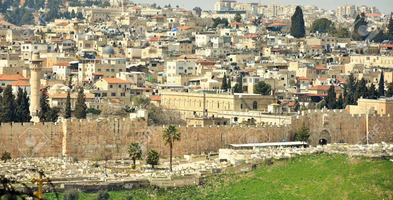 Jerusalem Cityscape, Israel with old town walls in Holy Land. - 153448385 Jerusalem Cityscape, Israel with old town walls in Holy Land. - 153448385