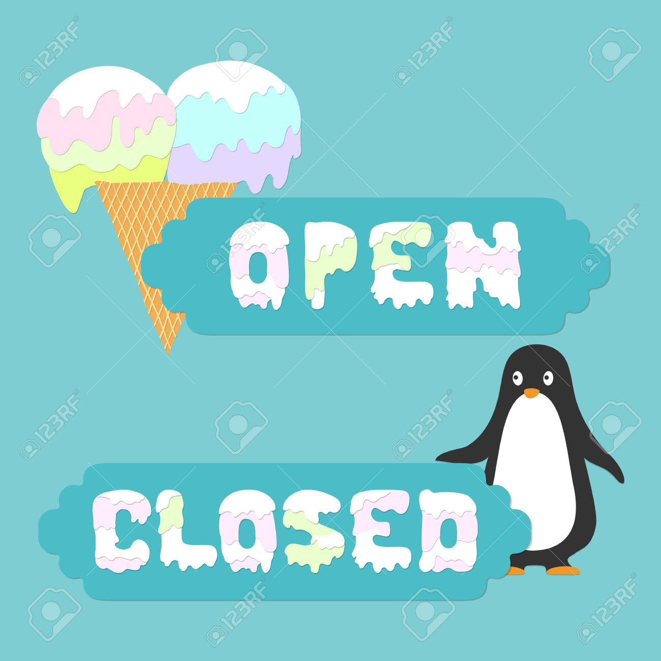 ice, penguin, board closed open on a cyan background. design ice, penguin, board closed open on a cyan background. design