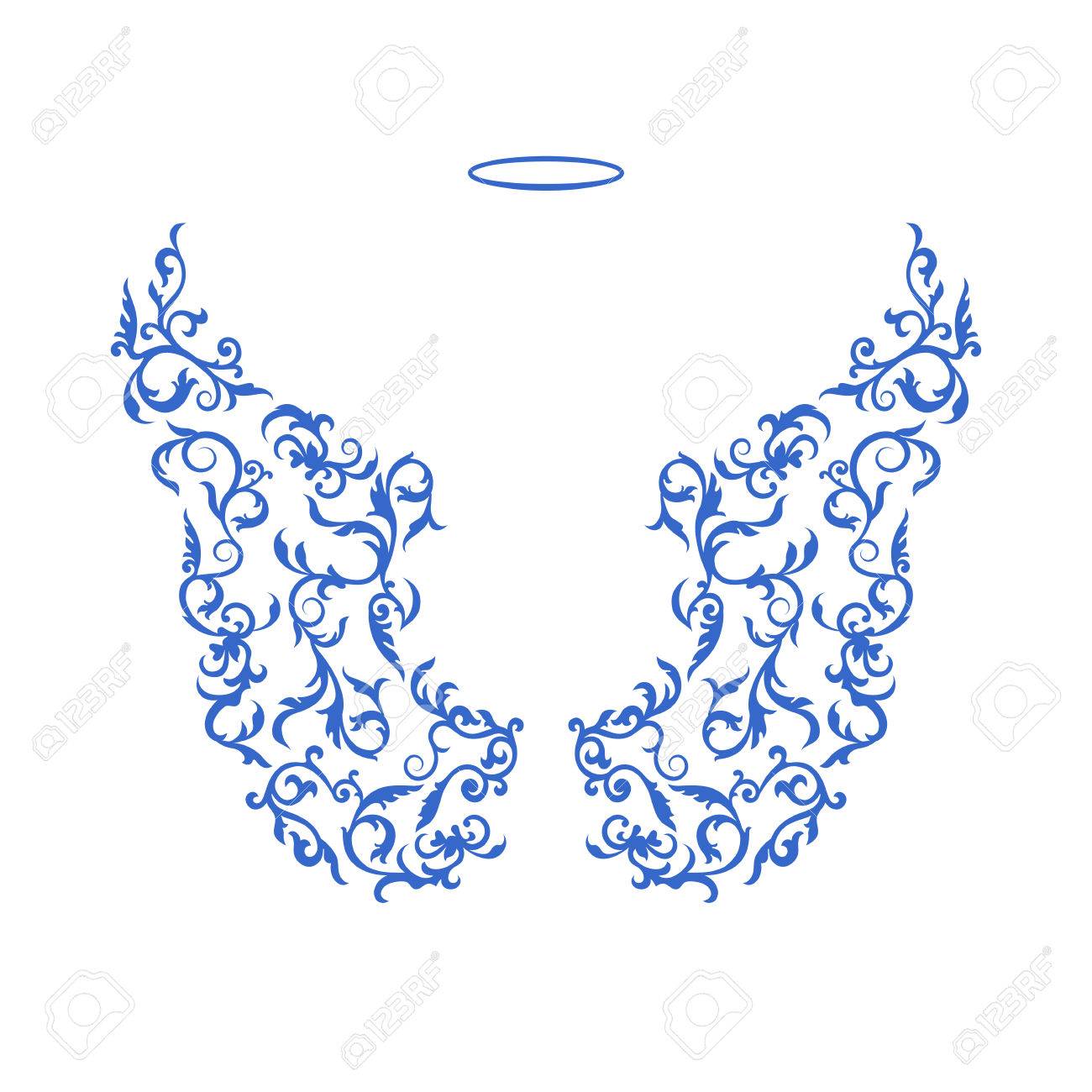 abstract pattern flourish wings blue drawings on a white angels