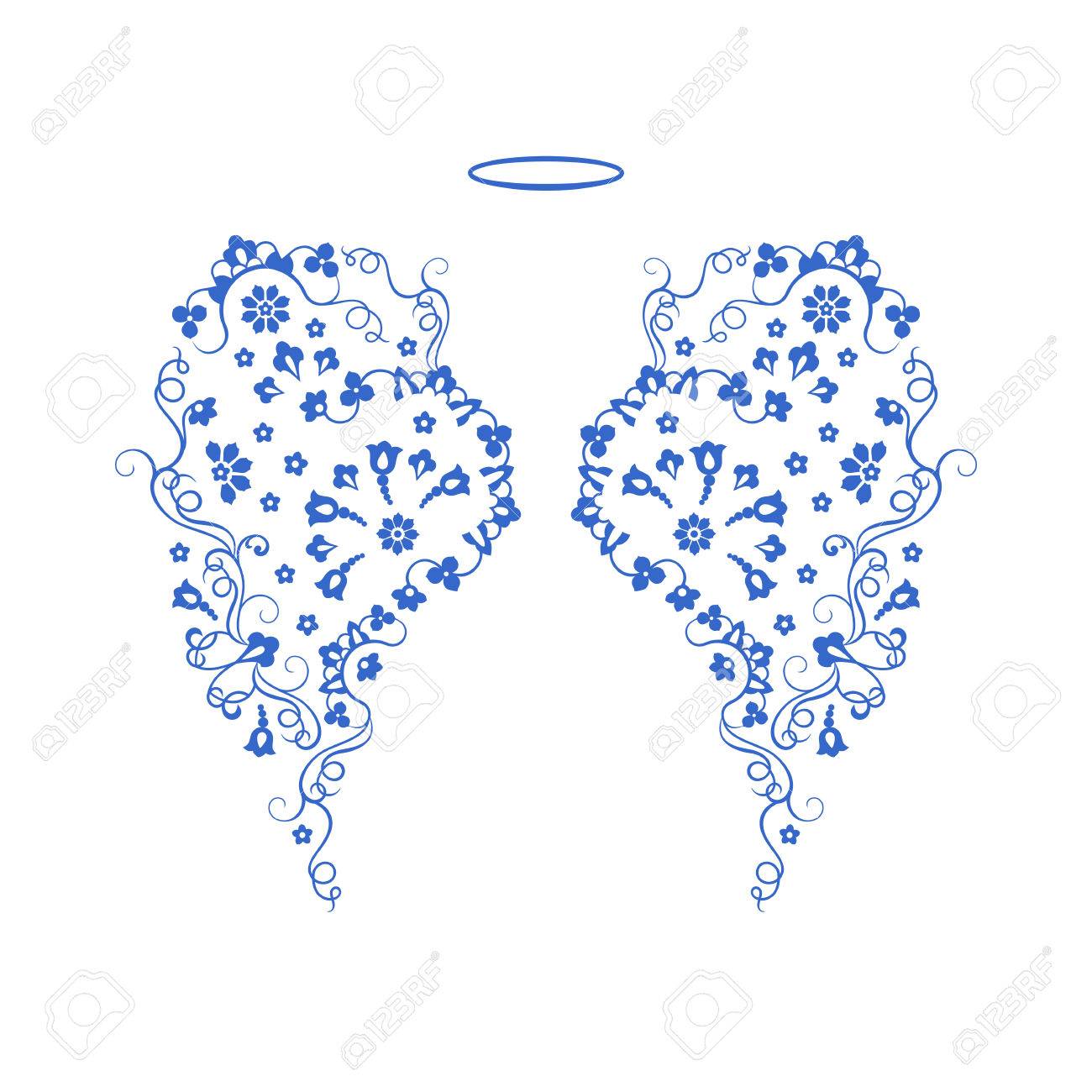abstract pattern flourish wings blue drawings on a white angels
