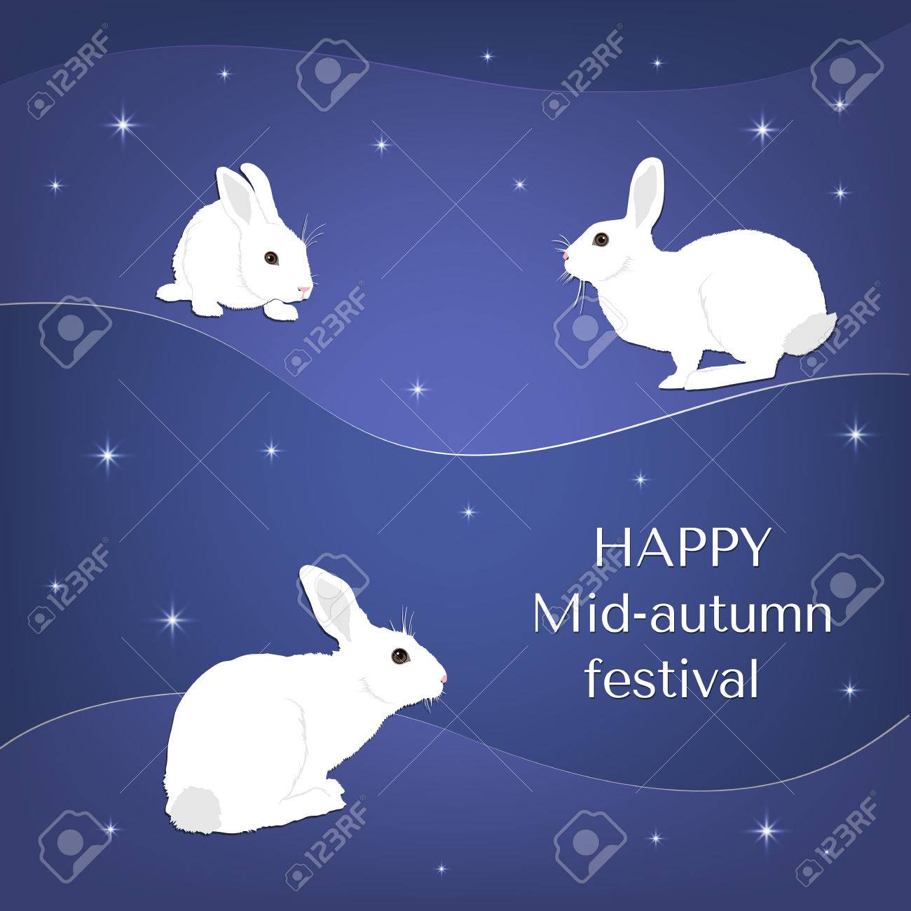 Mid Autumn Festival Design With Rabbits And Stars White Rabbit Royalty Free Cliparts Vectors And Stock Illustration Image 62205618