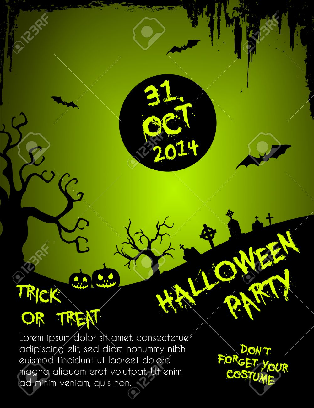 Halloween-Party Flyer Vorlage - Grün Und Schwarz Lizenzfrei With Halloween Costume Party Flyer Templates