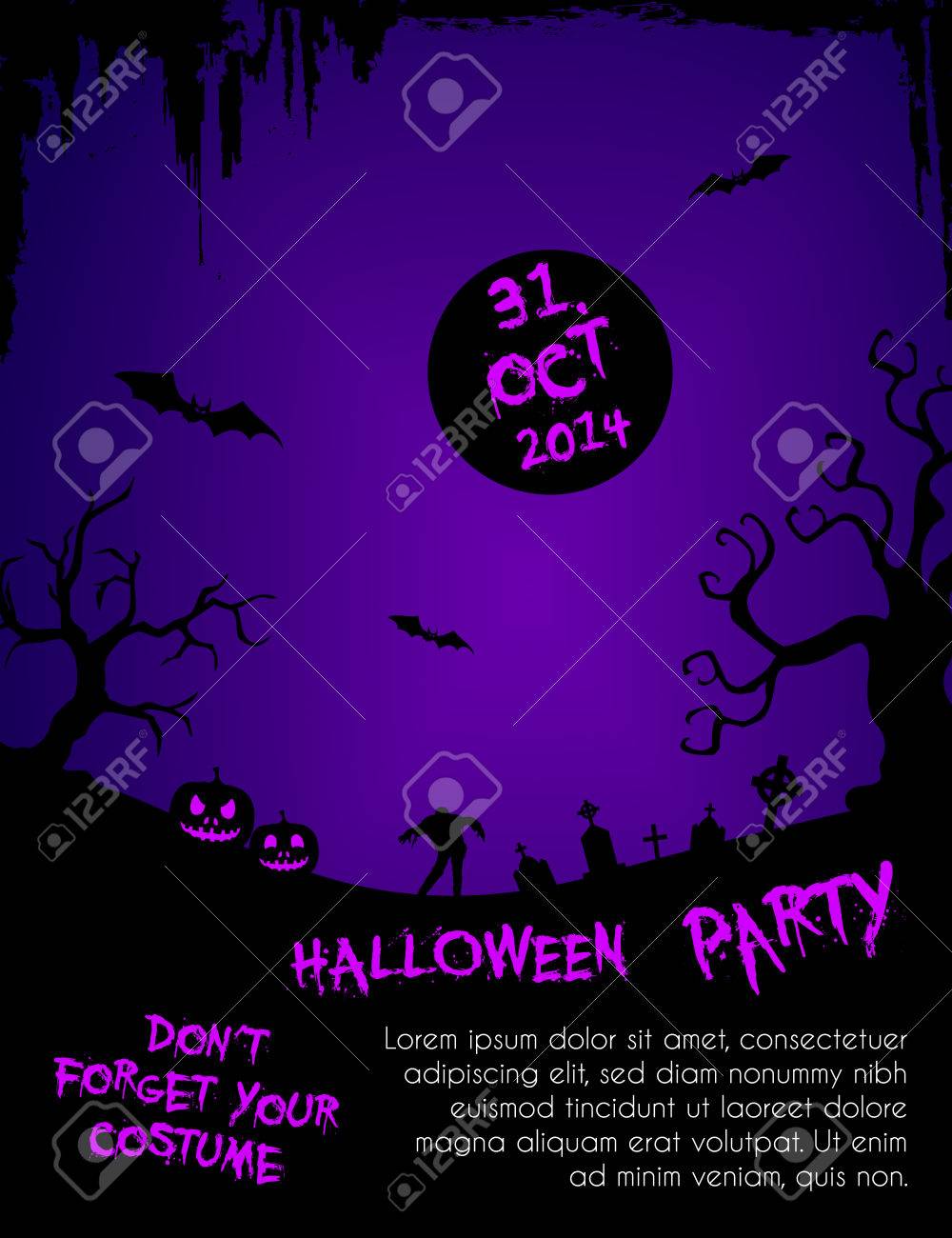 halloween party flyer template purple and black royalty free