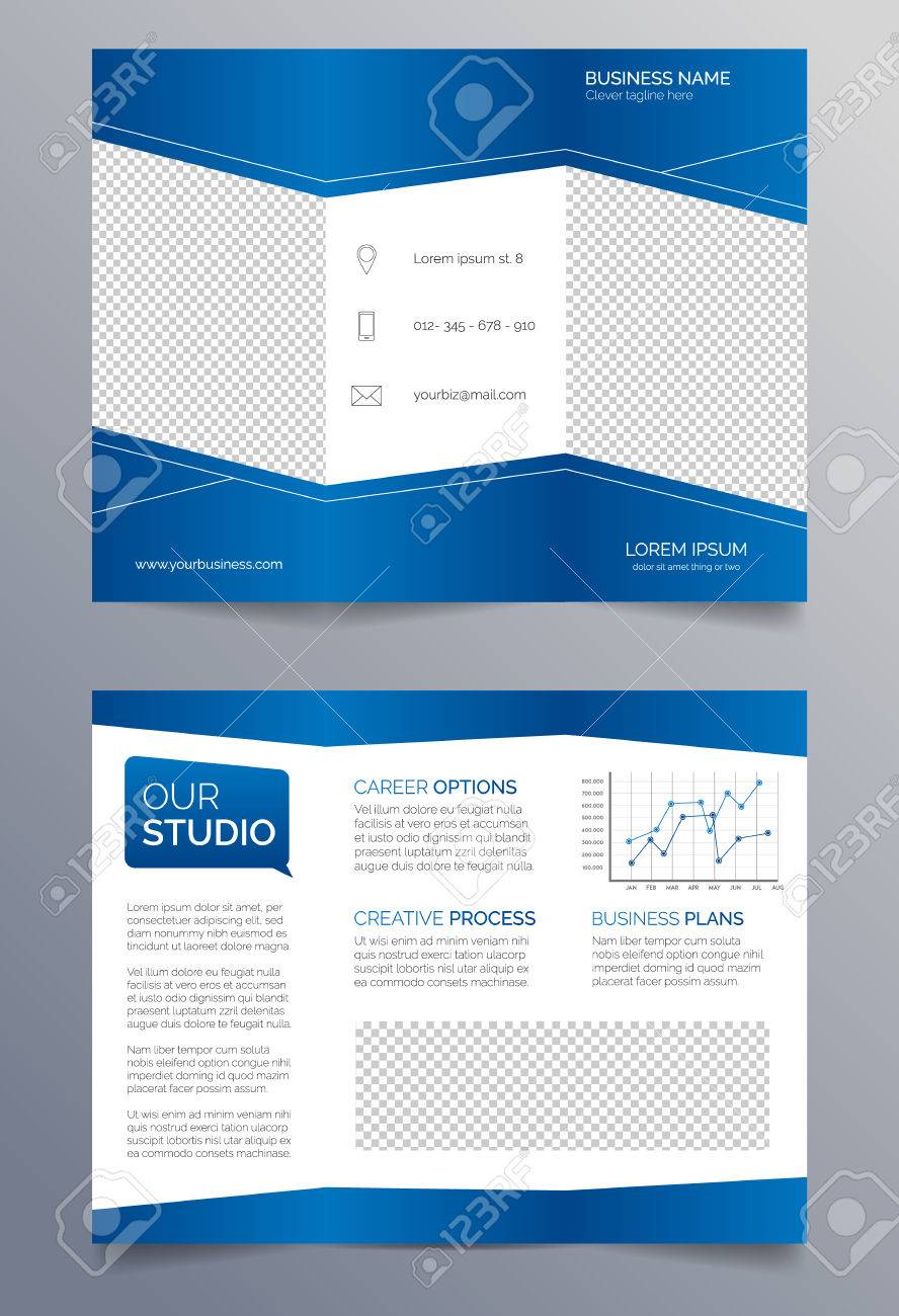 business trifold brochure template blue and white sleek modern