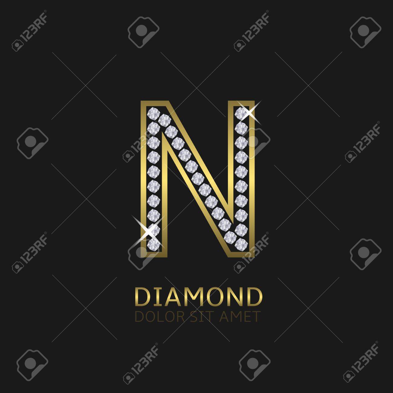 golden metal letter n logo with diamonds luxury royal wealth