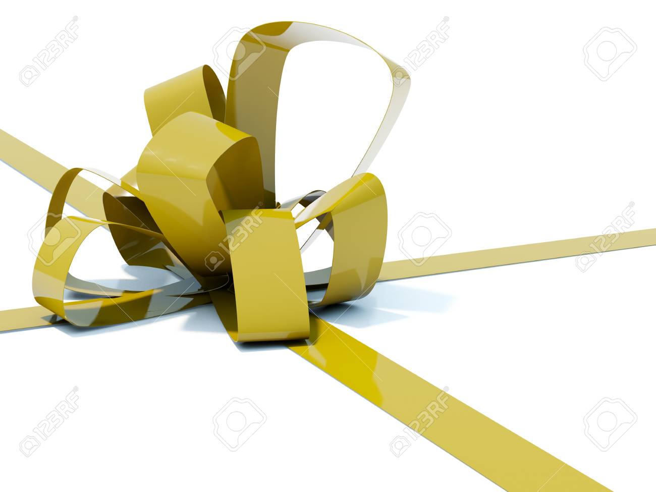 big gold bow with ribbons isolated on white stock photo picture and