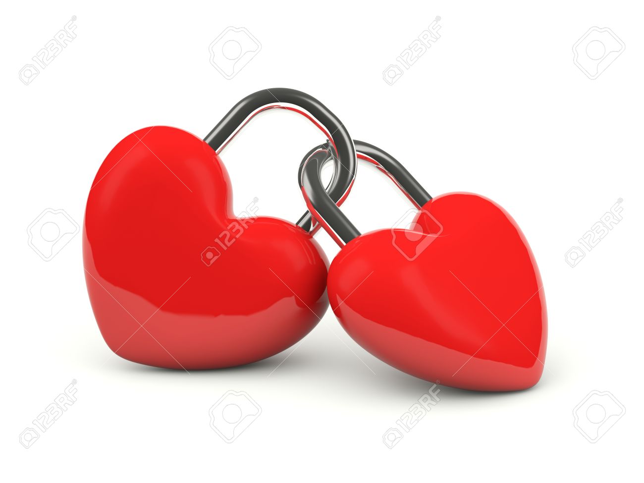 two hearts locked together isolated on white stock photo picture