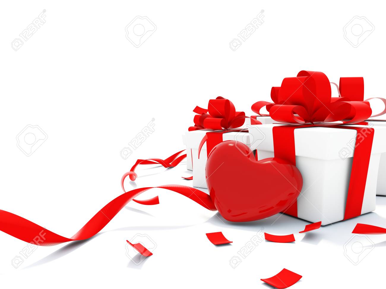 Geschenke Mit Herz Und Bandern Isoliert Auf Weiss Lizenzfreie Fotos Bilder Und Stock Fotografie Image 11974288