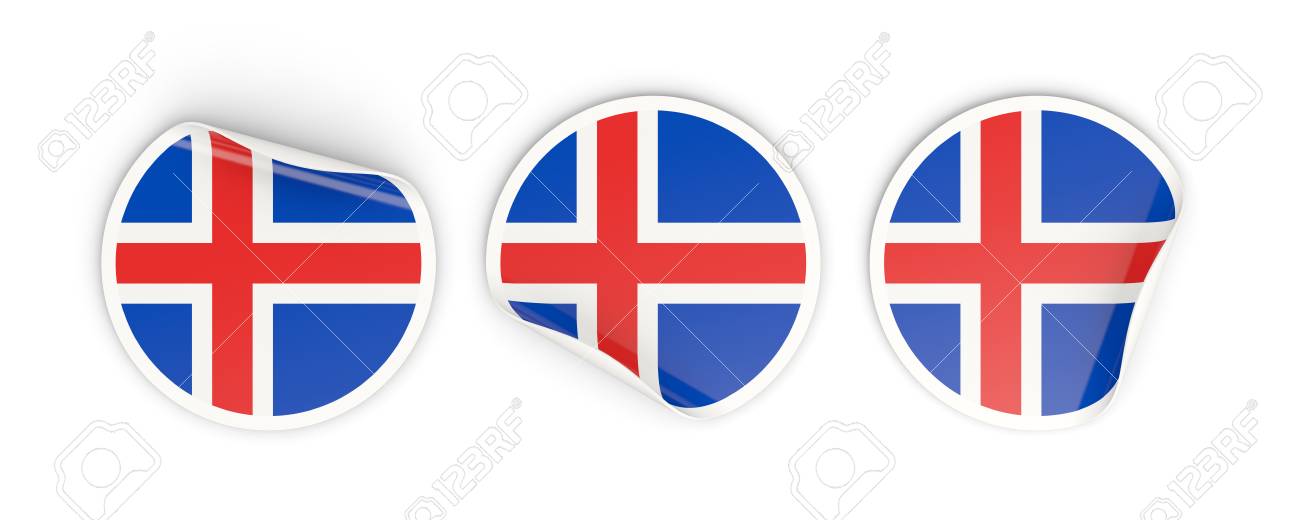 vlag van ijsland, drie ronde etiketten geïsoleerd op wit. 3d