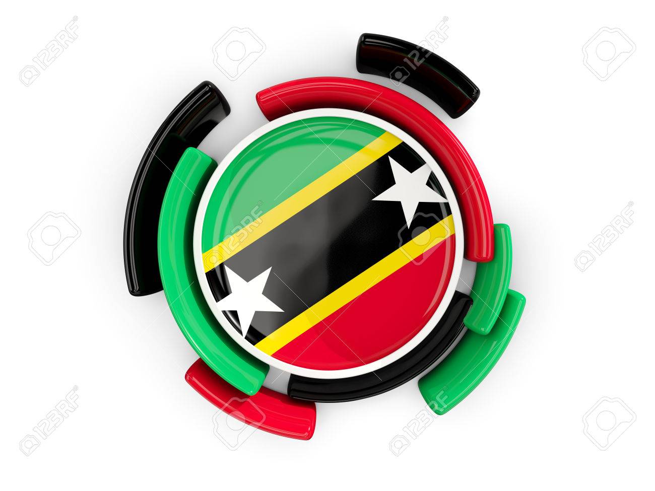 round flag of saint kitts and nevis with color pattern isolated