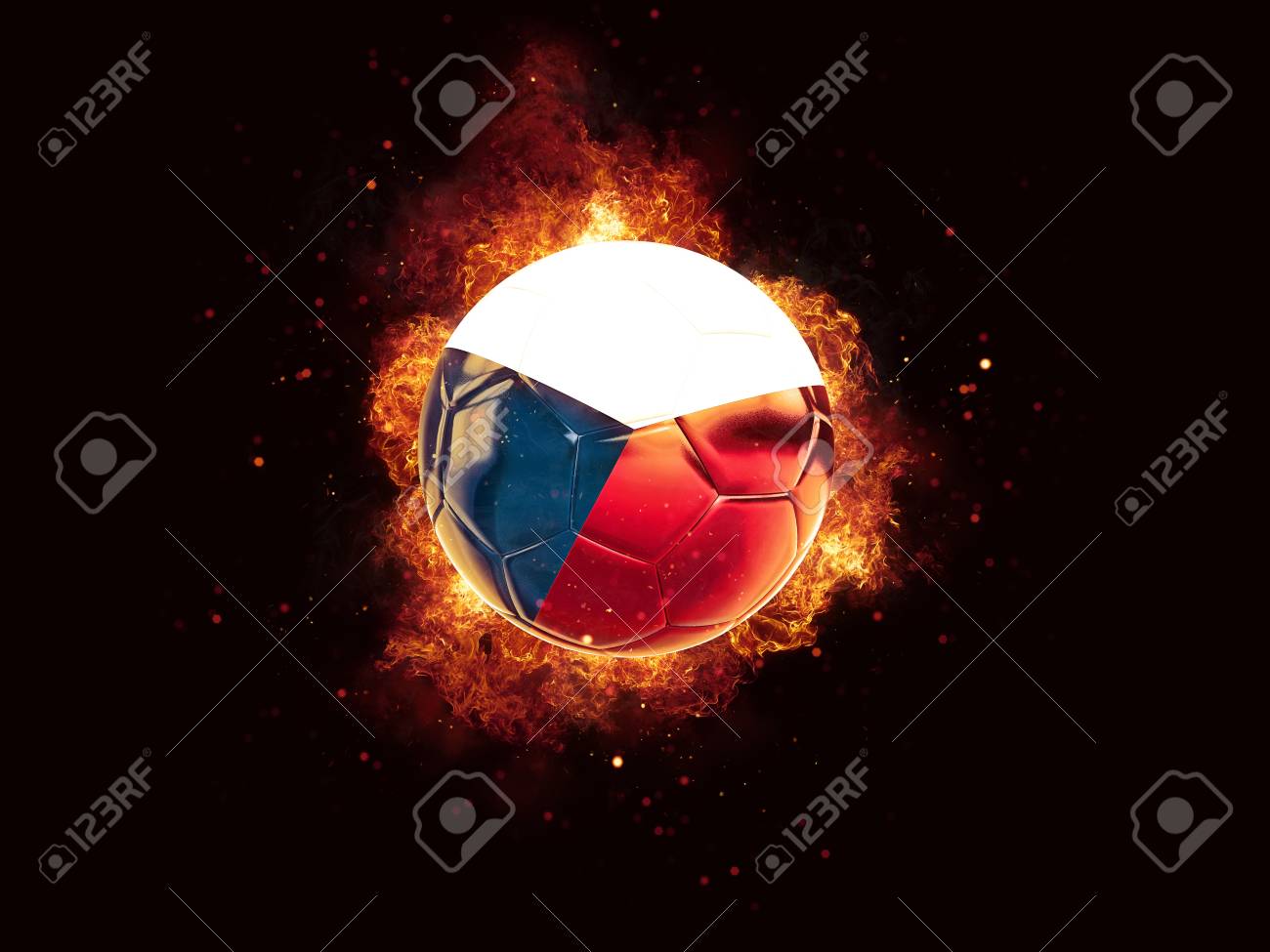 Futebol Em Chamas Com Bandeira Da Republica Checa Em Fundo Preto Ilustracao 3d Fotos Retratos Imagenes Y Fotografia De Archivo Libres De Derecho Image 90621262