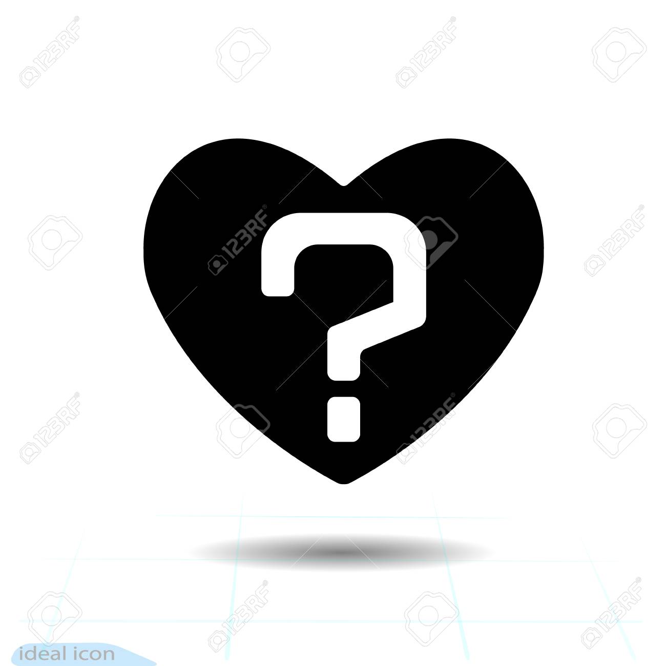 Heart Vector Black Icon, Love Symbol. The Question Mark In Heart.  Valentines Day Sign, Emblem, Flat Style For Graphic And Web Design, Icon.  免版税剪贴画，向量插图和库存图片. Image 100910297, image size:1300x1300