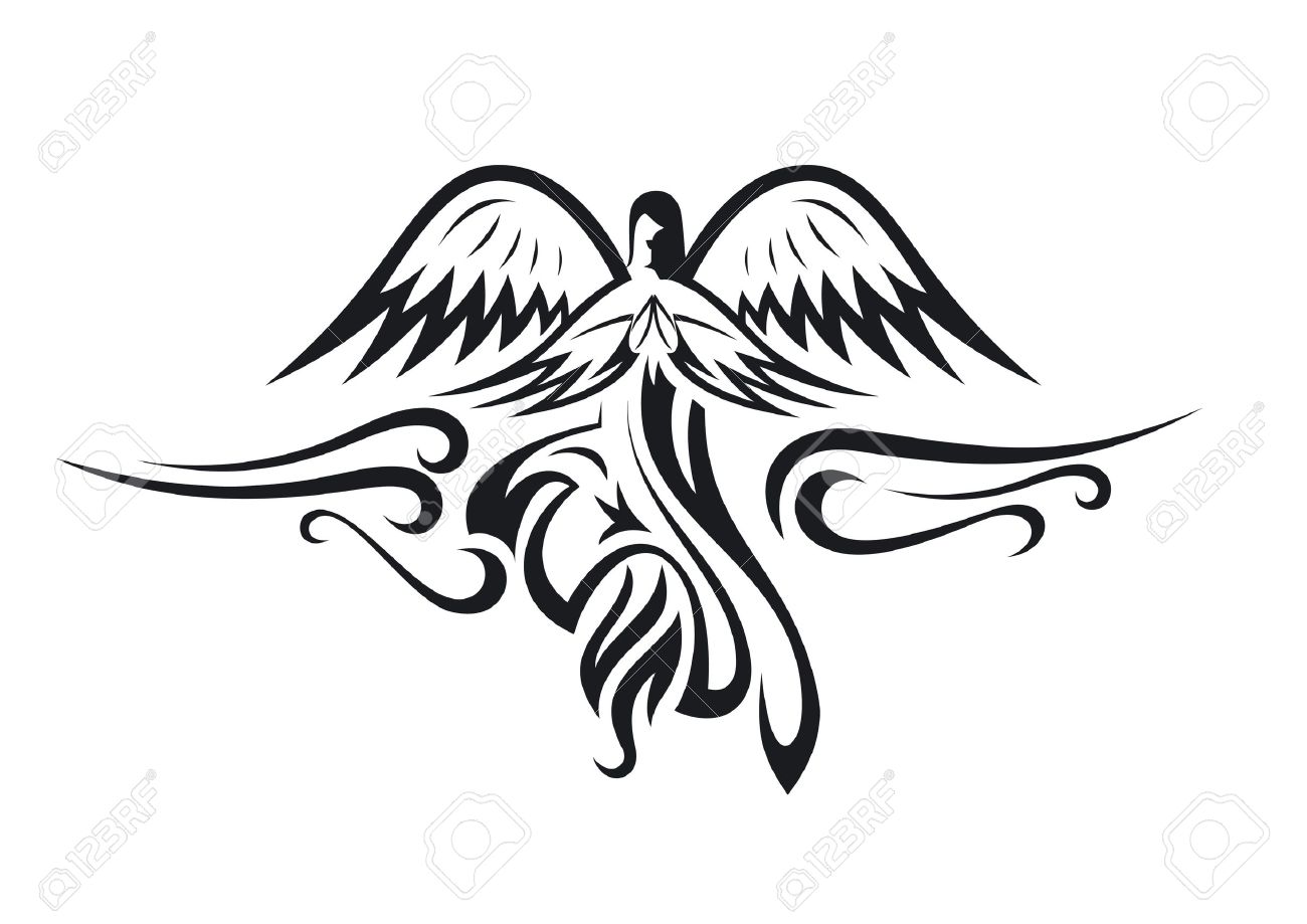 angel outline clip art black and white