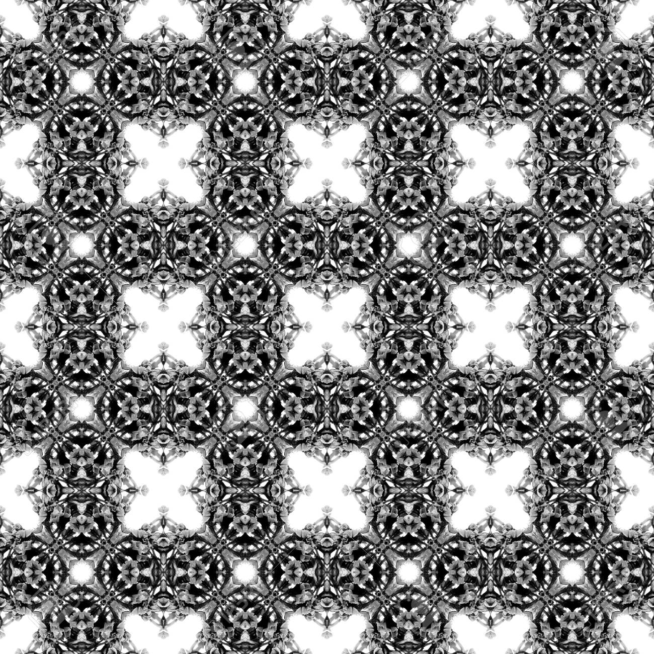 Abstract seamless pattern. Black and White background. Kaleidoscope from flowers. Hydraulic tile design. - 104074809 Abstract seamless pattern. Black and White background. Kaleidoscope from flowers. Hydraulic tile design. - 104074809