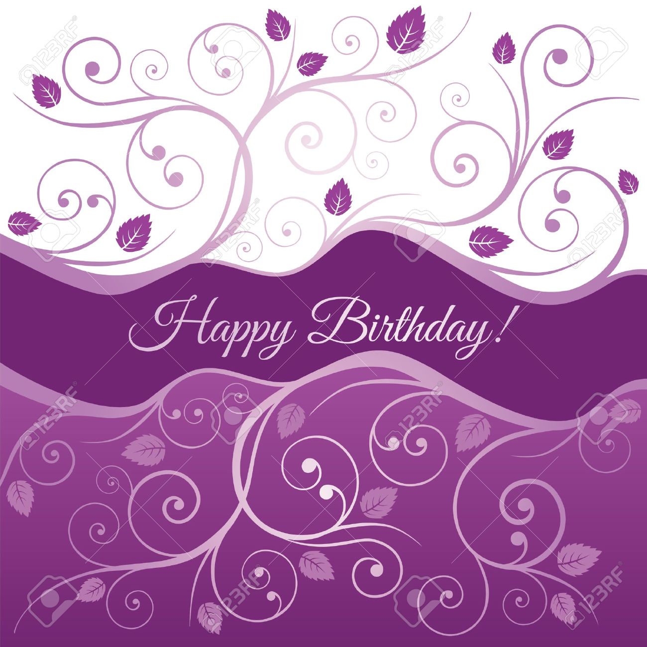 happy birthday card with pink and purple swirls and leaves royalty pink birthday cards