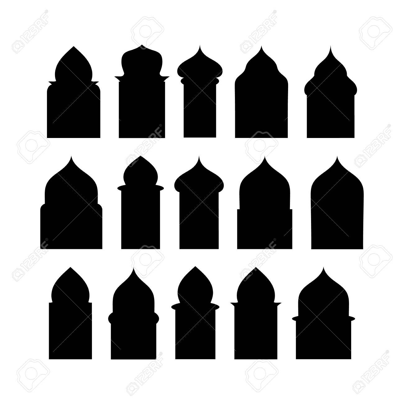 Vector set of 50 arabic doors and windows gate silhouette isolated on white background. Ramadan kareem shapes of windows and gates. Vector symbol traditional islamic arches - 102509527 Vector set of 50 arabic doors and windows gate silhouette isolated on white background. Ramadan kareem shapes of windows and gates. Vector symbol traditional islamic arches - 102509527