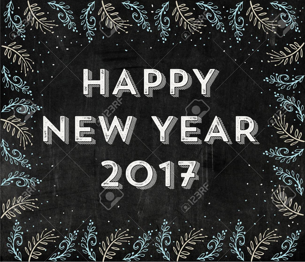 New Years Foliage >> Hand Drawn Illustration Of Foliage And Happy New Year 2017 New Years Foliage >> Hand Drawn Illustration Of Foliage And Happy New Year 2017