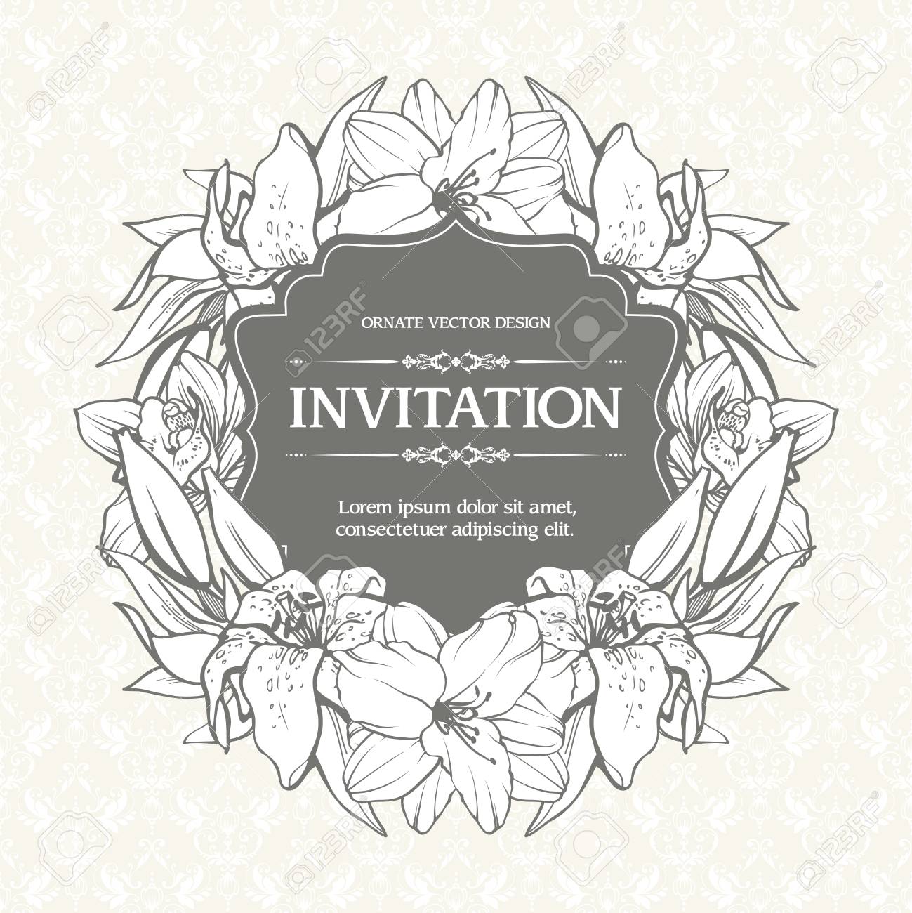 ビンテージ スタイルのフローラル背景デザイン ベクトル ボタニカル イラスト 結婚式の招待状バナー春の花のグリーティング カード テンプレート 構成する フレームの線形の美しい花をスケッチします のイラスト素材 ベクタ Image