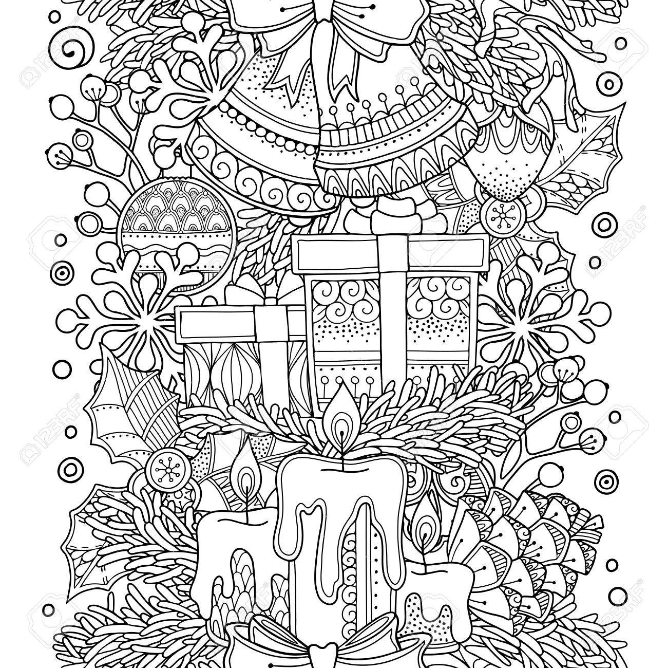Christmas Seamless Border In Doodle Style Floral Ornate Decorative Tribal Design