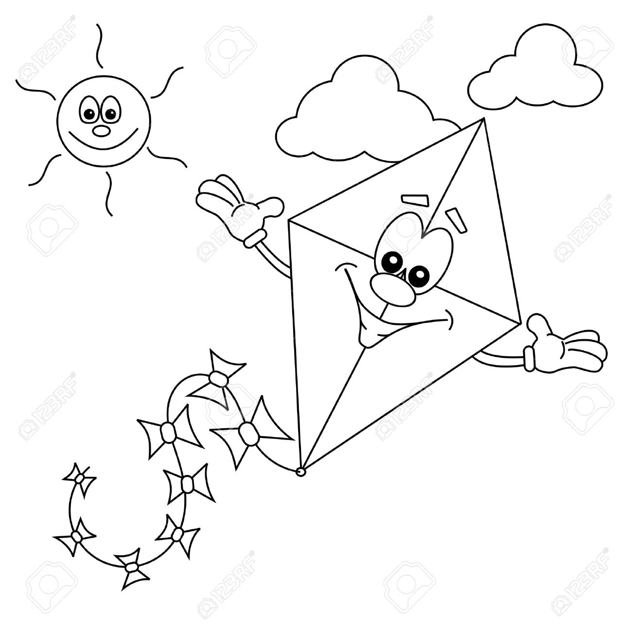 cartoon kite outline for colouring in book stock vector 14189006