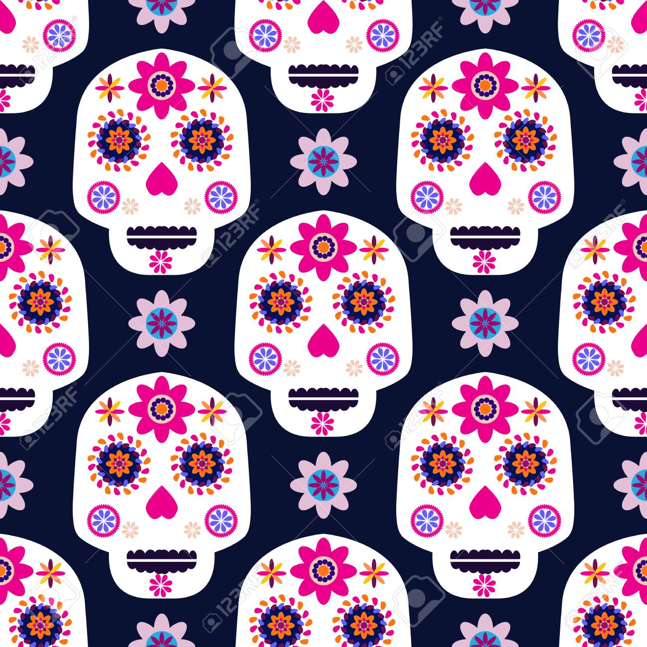 mexican seamless pattern sugar skulls and colorful flowers template sugar skull template