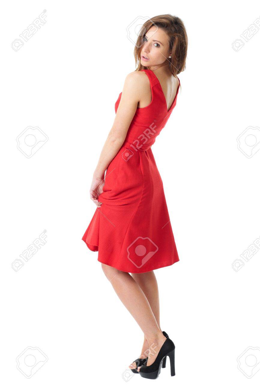 Young Very Attractive Female In Red Dress Pose Over White Background Stock Photo Picture And Royalty Free Image Image