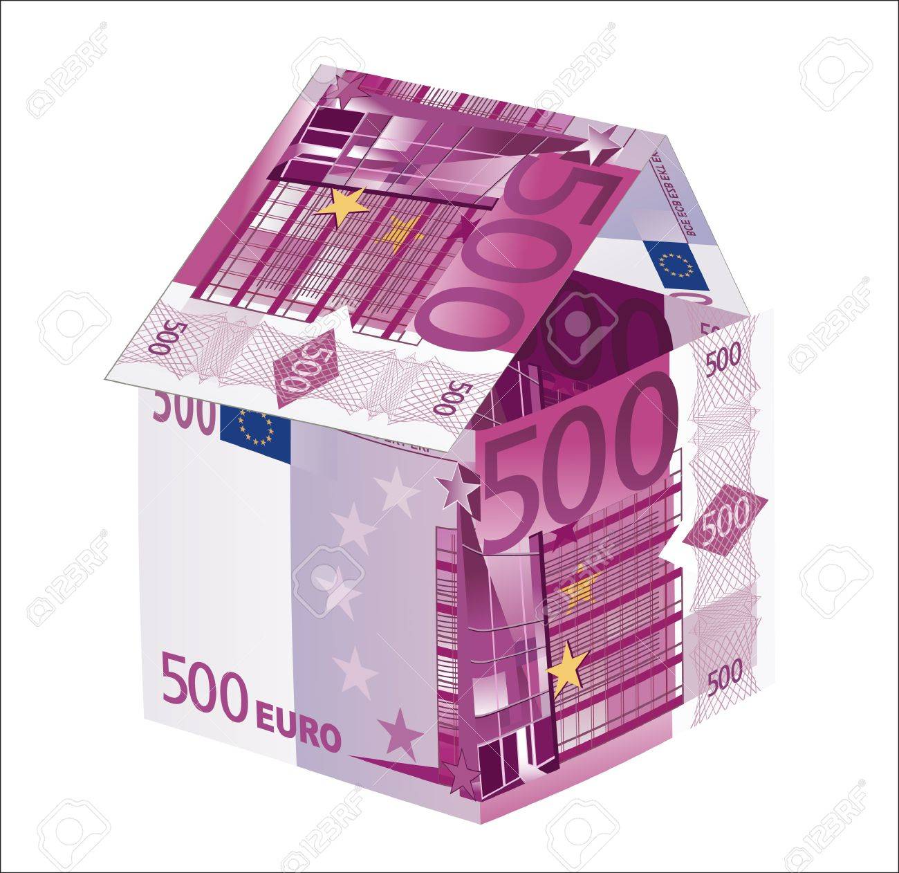Das Haus Von 500 Euro Banknoten Isoliert Auf Weiss Lizenzfrei Nutzbare Vektorgrafiken Clip Arts Illustrationen Image 19394590