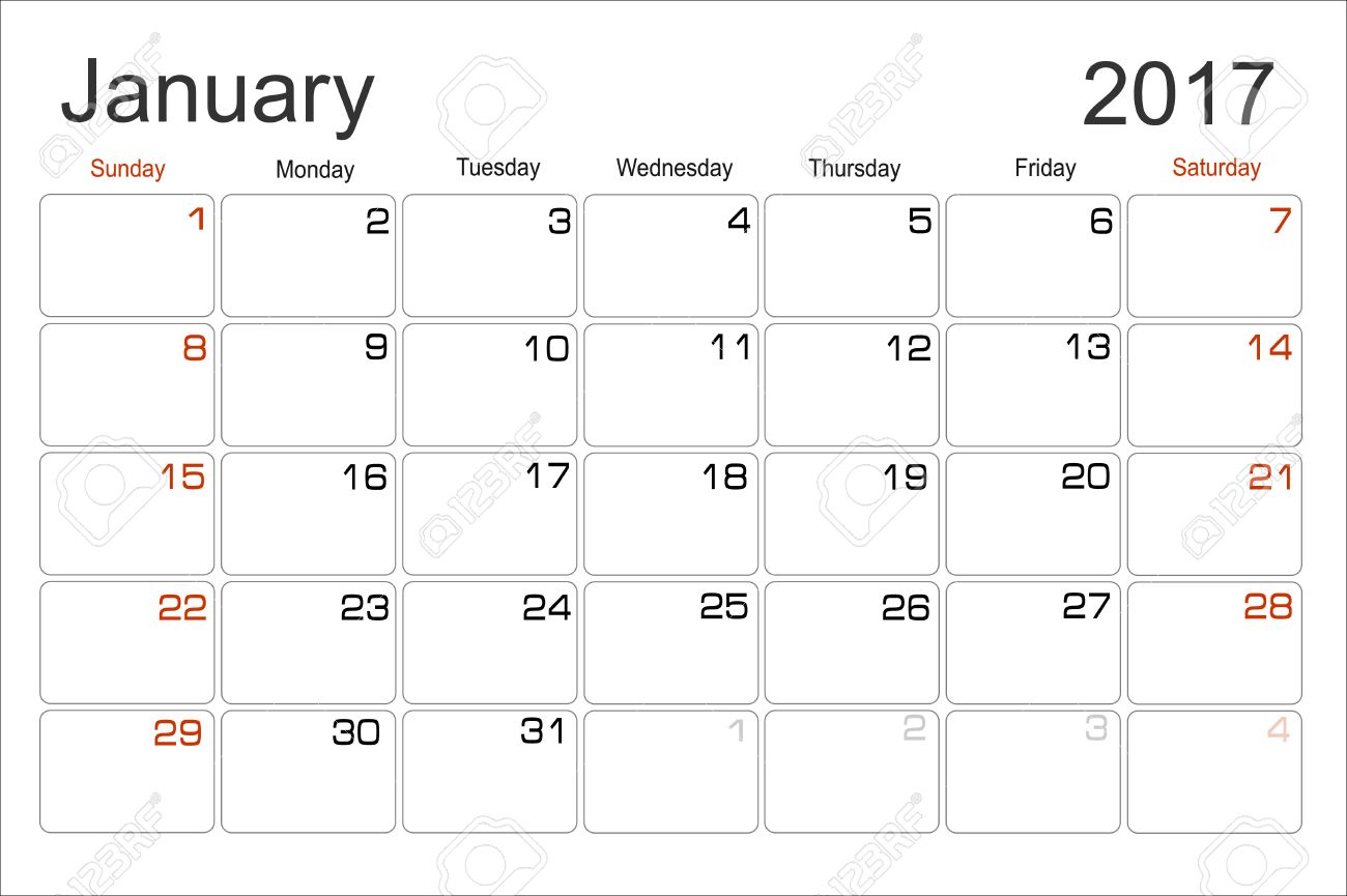 計画カレンダー 17年 1 月毎月スケジューラをベクトルします 週は日曜日に開始します のイラスト素材 ベクタ Image
