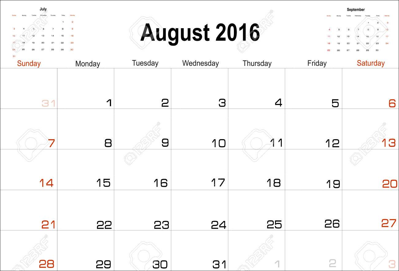 ベクトル プランニング カレンダー 2016 年 8 月のイラスト素材