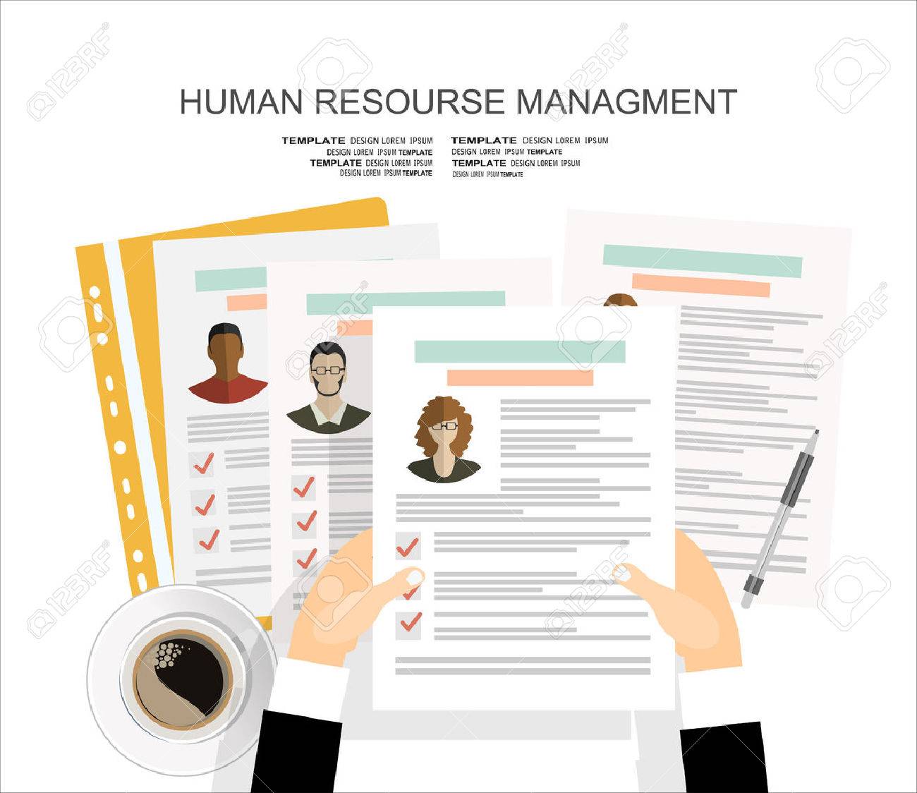 picture of printed cvs flat style banner design of human resource