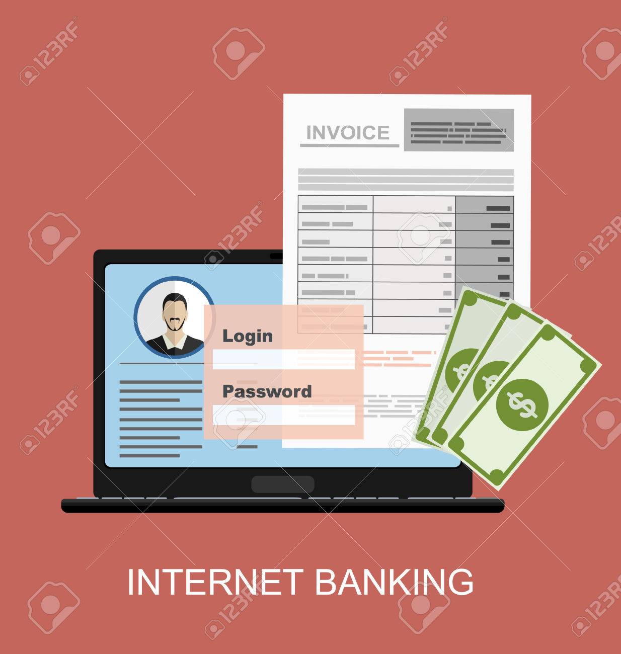 online digital invoice laptop or notebook with bills money