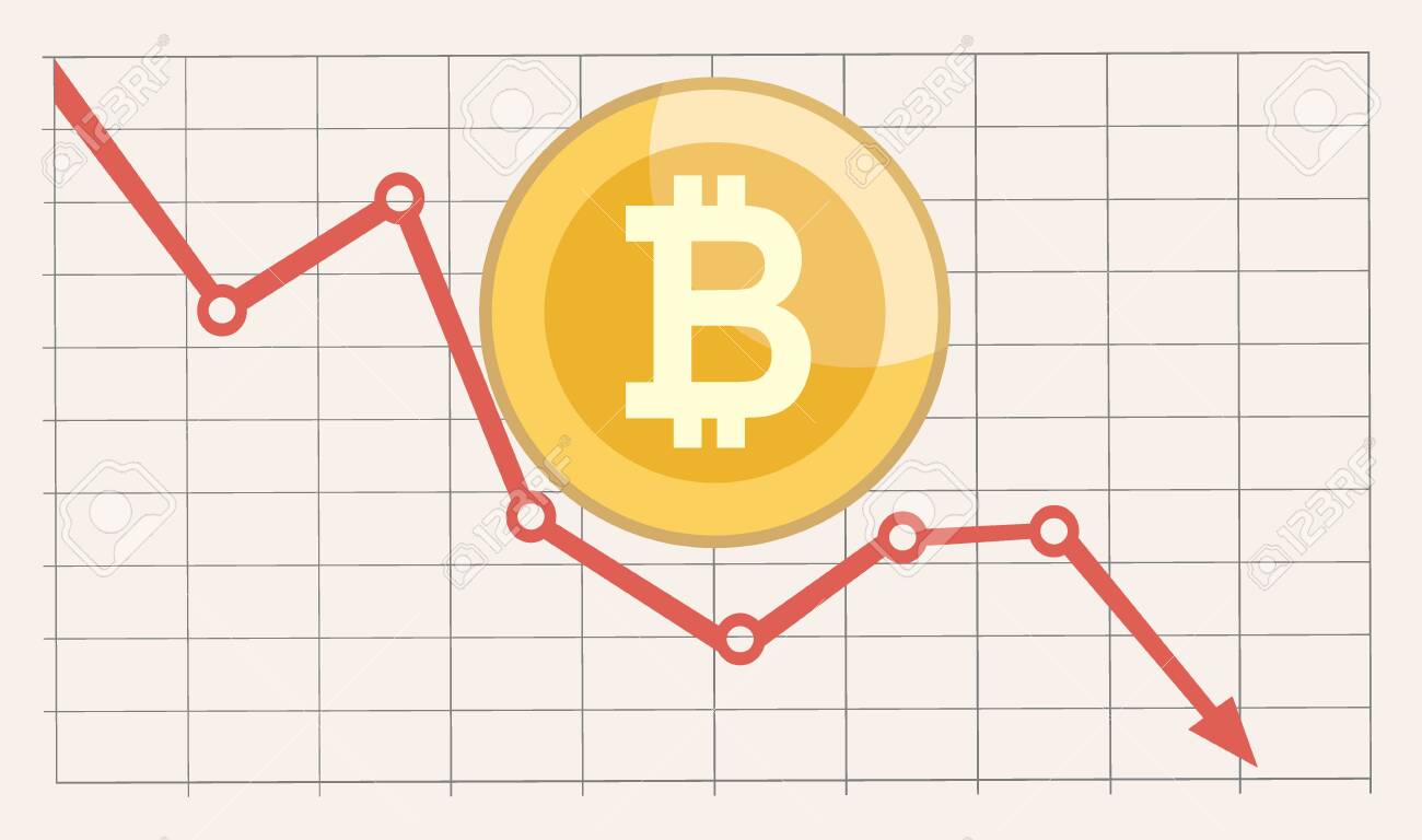 비트코인 가을 차트. 플랫 스타일의 Cryptocurrency 감소 그래프. 웹 돈 가격 충돌, 벡터 일러스트 레이 션 아래로 빨간색  판매 화살표. 로열티 무료 사진, 그림, 이미지 그리고 스톡포토그래피. Image 136595968
