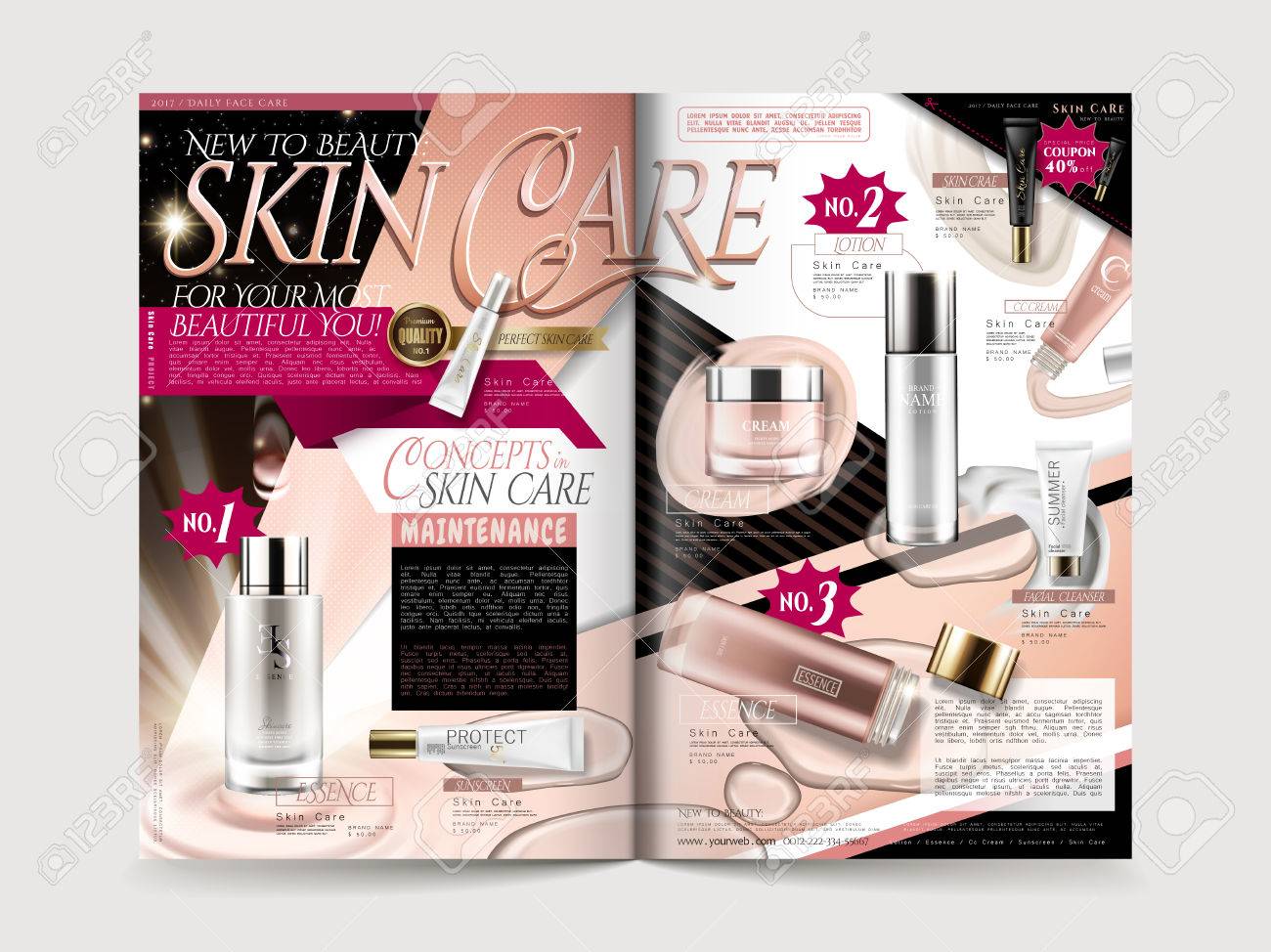 fashionable cosmetic brochure design with product collections, for promotion uses, 3d illustration - 82760788 fashionable cosmetic brochure design with product collections, for promotion uses, 3d illustration - 82760788