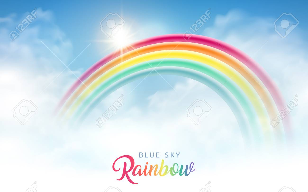 綺麗な虹 背景デザインと明るい青空 のイラスト素材 ベクタ Image