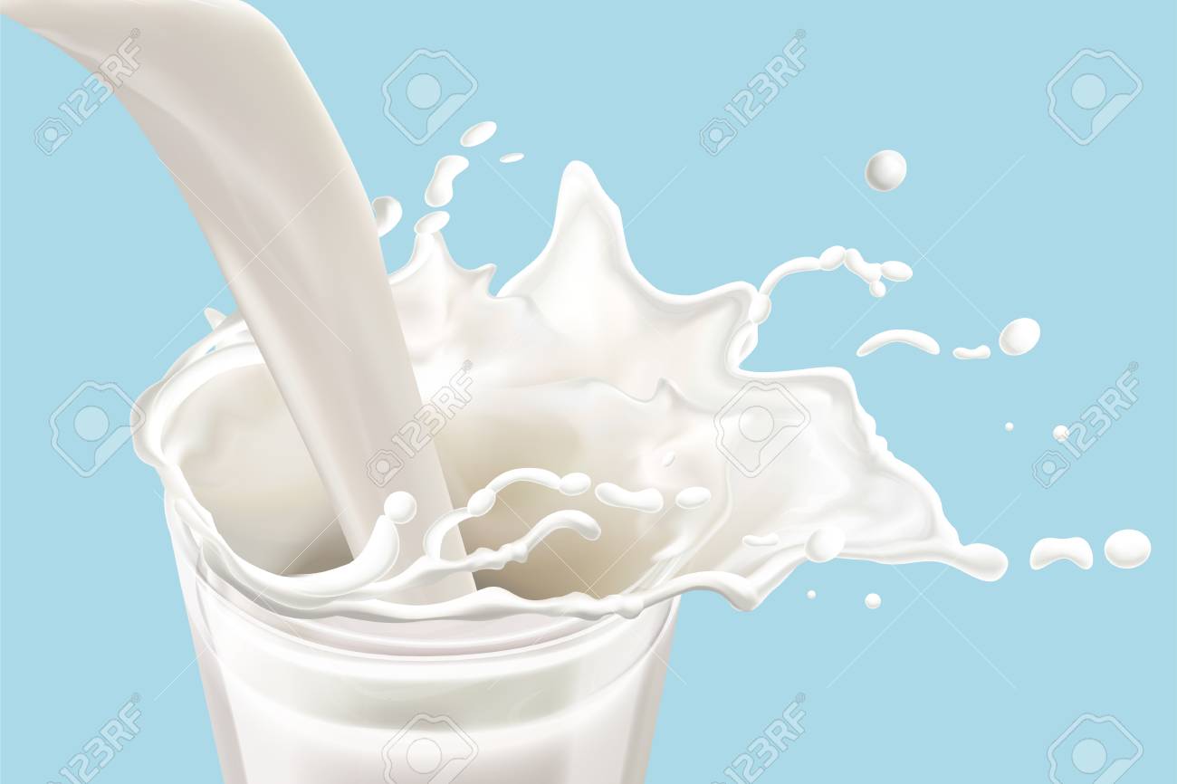 Milk Splashing Effect, Milk Pouring Down Into Glass Cup In 3d Illustration,  Blue Background Royalty Free SVG, Cliparts, Vectors, and Stock  Illustration. Image 98180712., image size:1300x866