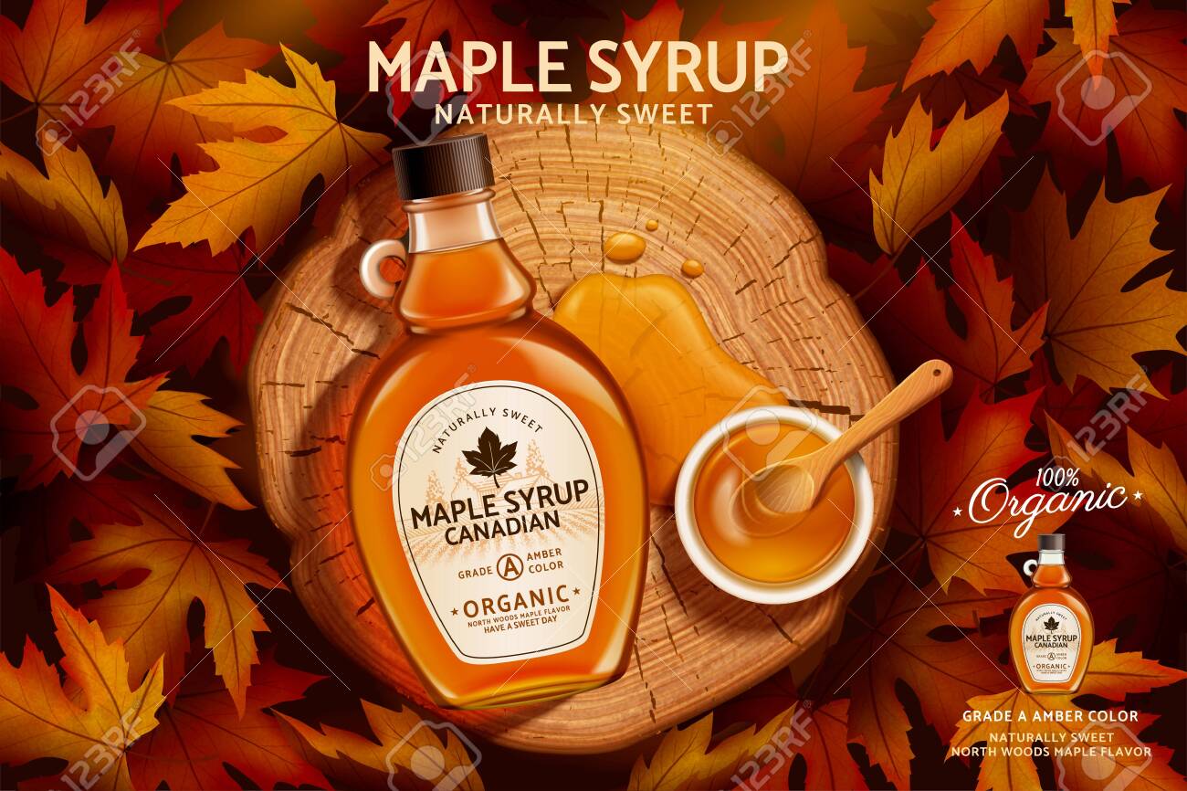 Download Canadian Maple Syrup Ad In 3d Illustration Top View Of Glass Royalty Free Cliparts Vectors And Stock Illustration Image 157084334