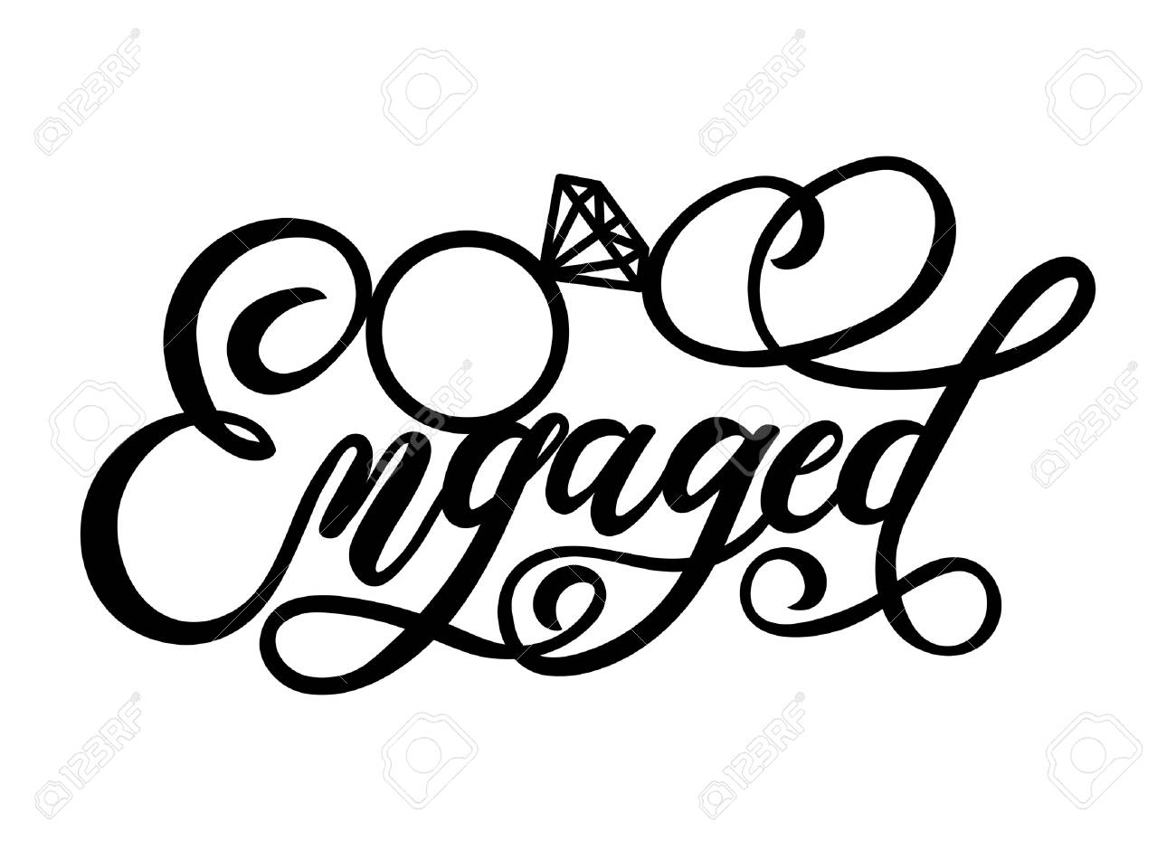 Engaged Lettering Inscription With Ring Wedding Cake Topper