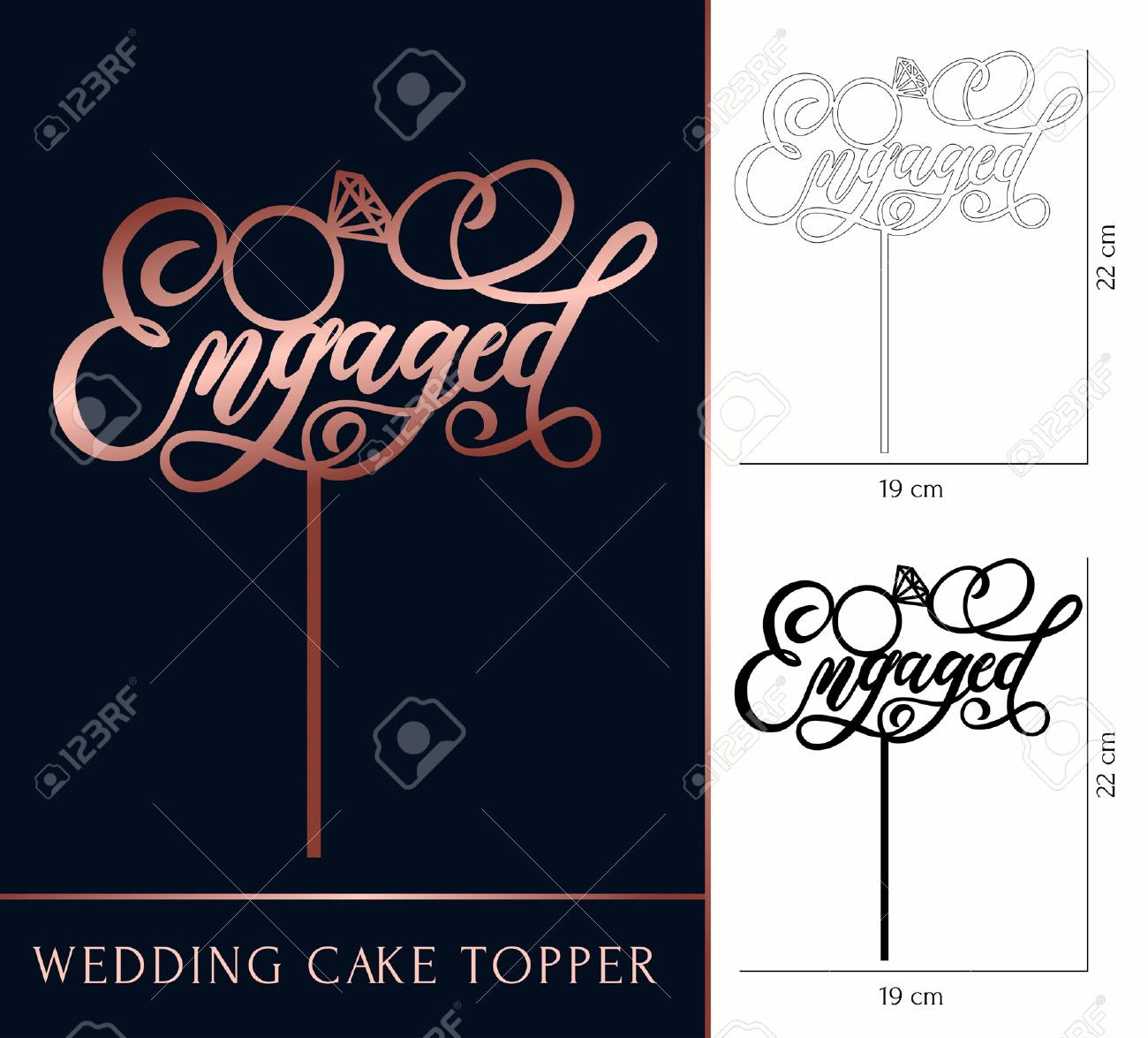 Engaged Cake Topper For Laser Or Milling Cut Wedding Rose Gold