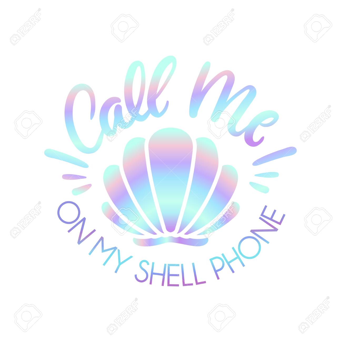 Call Me On My Shell Phone Cute Illustration With Holographic