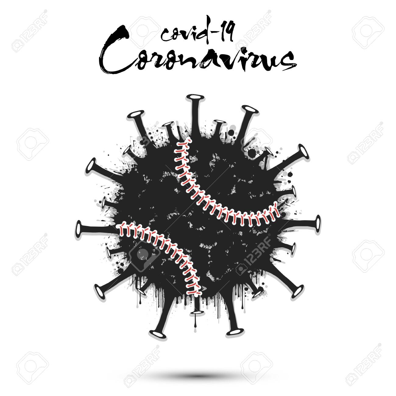 Coronavirus sign with baseball ball made of blots. Stop covid-19 outbreak. Caution risk disease 2019-nCoV. Cancellation of sports tournaments due to an outbreak of coronavirus. Vector illustration - 146854106 Coronavirus sign with baseball ball made of blots. Stop covid-19 outbreak. Caution risk disease 2019-nCoV. Cancellation of sports tournaments due to an outbreak of coronavirus. Vector illustration - 146854106