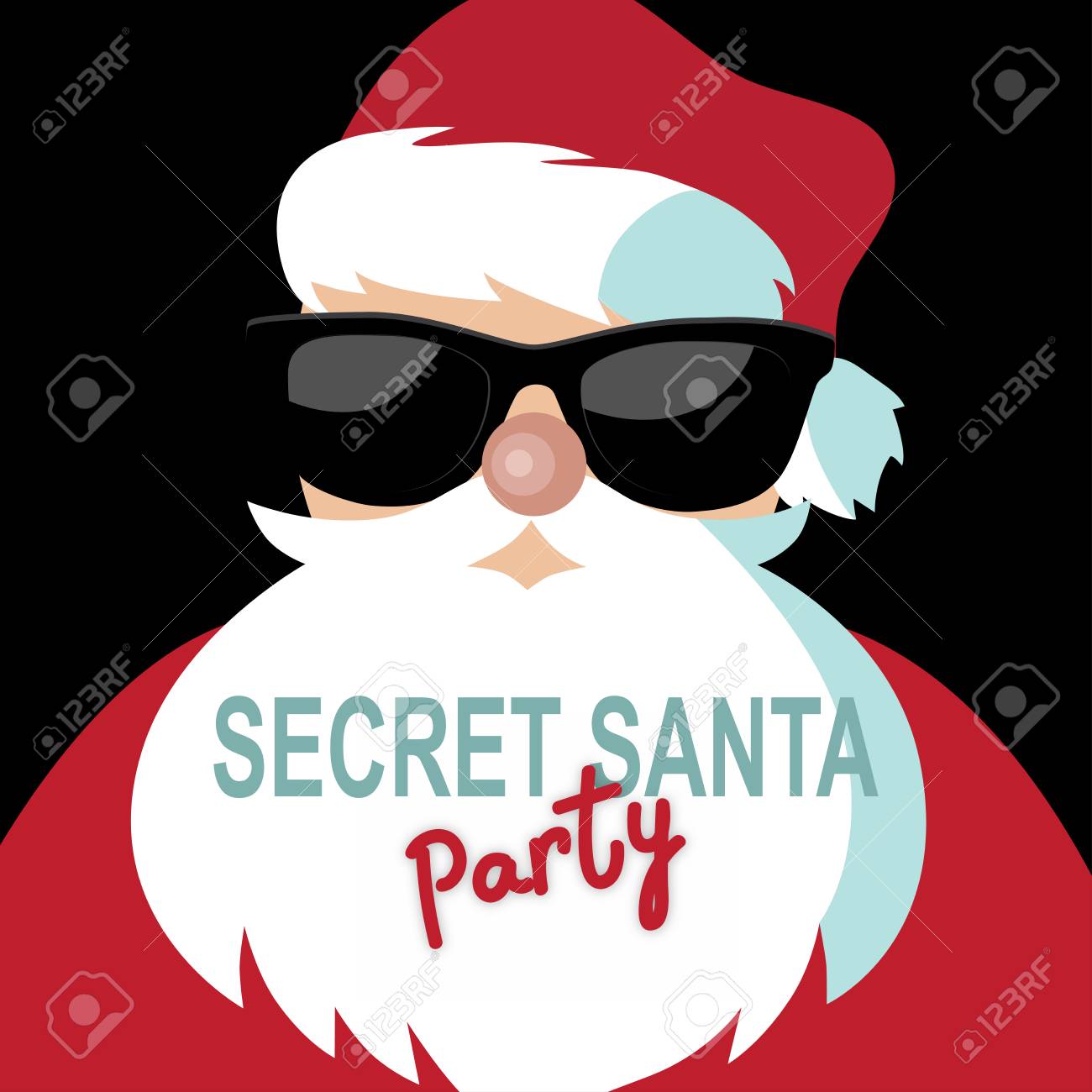 cartoon secret santa invitation template with santa claus on