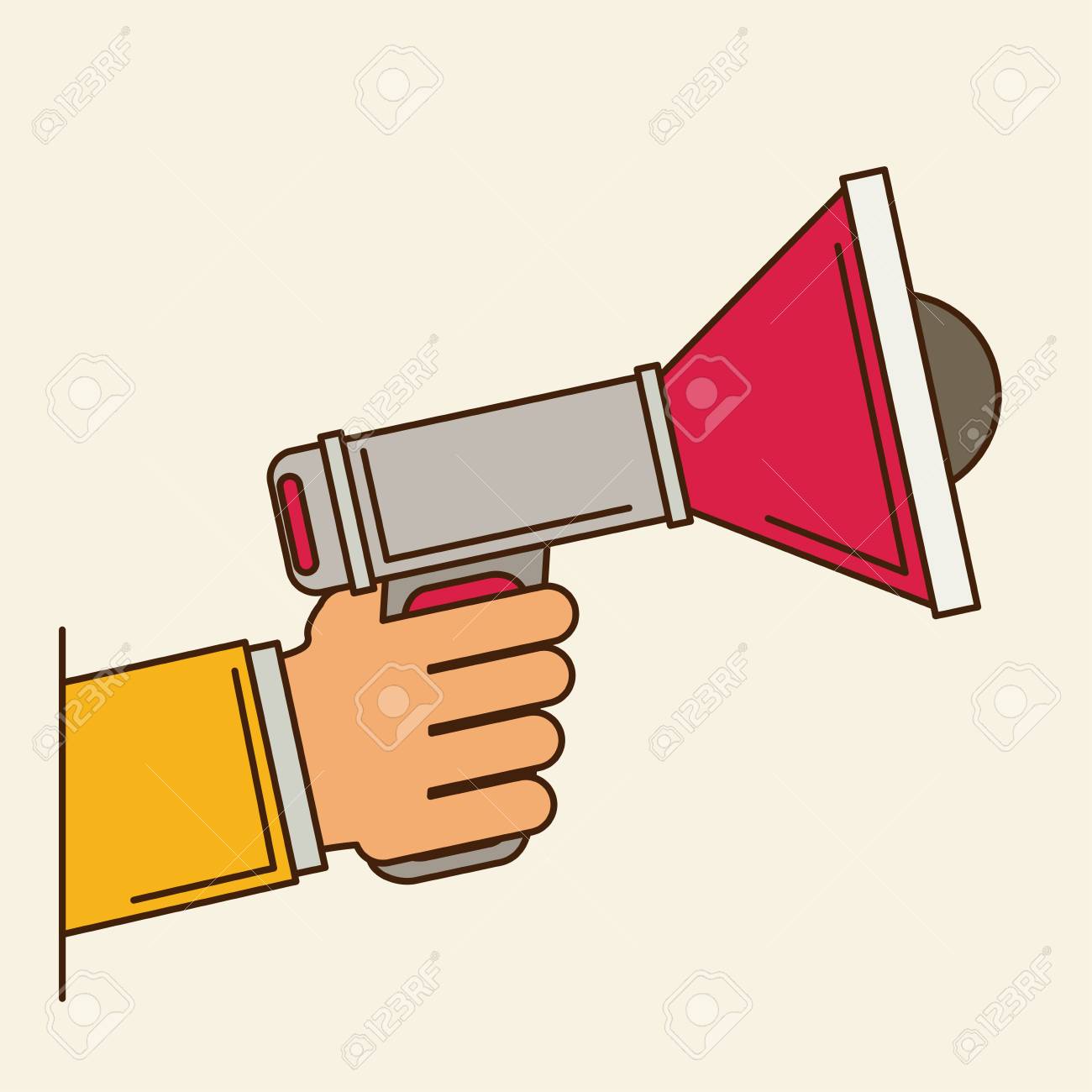 ビジネスマンのウェブサイトやプロモーションのバナーのメガホンを保持