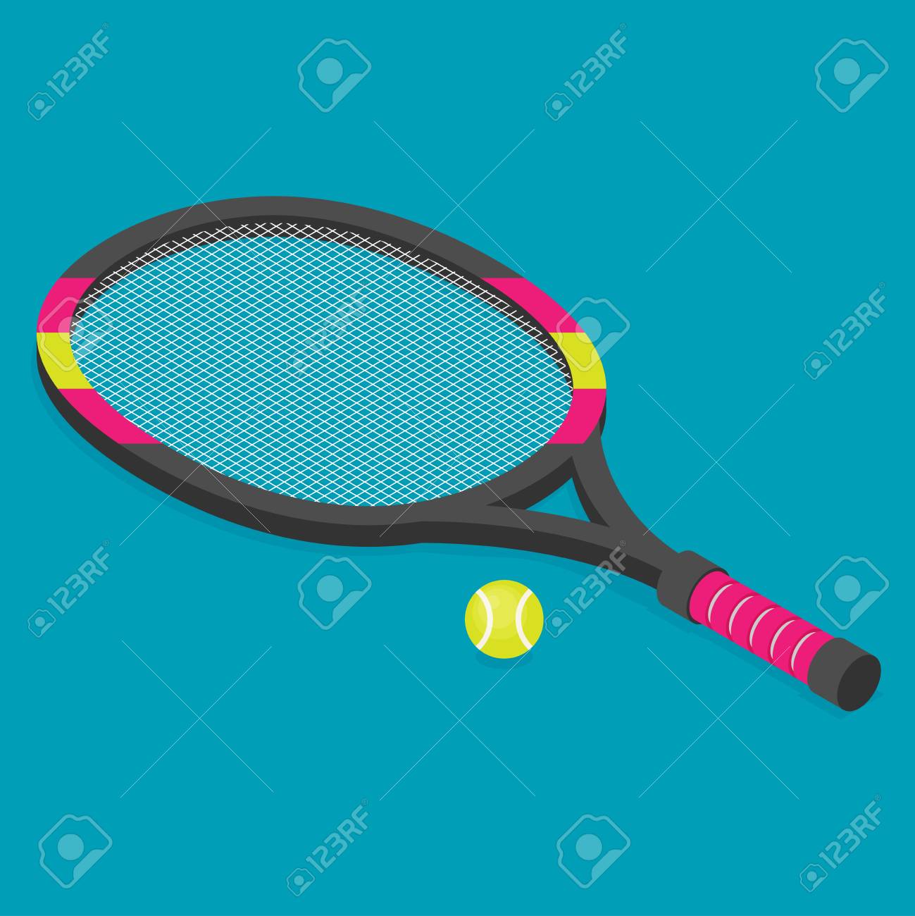 テニス ラケット テニスボールのベクトル等尺性セットのイラスト素材 ベクタ Image