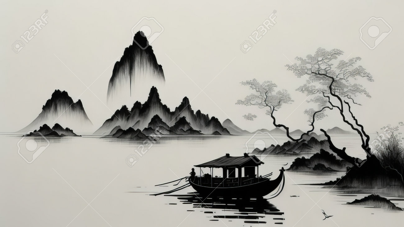 水彩画 風景 ボートと湖 モノトーン 船」のアイデア 17 件【2025