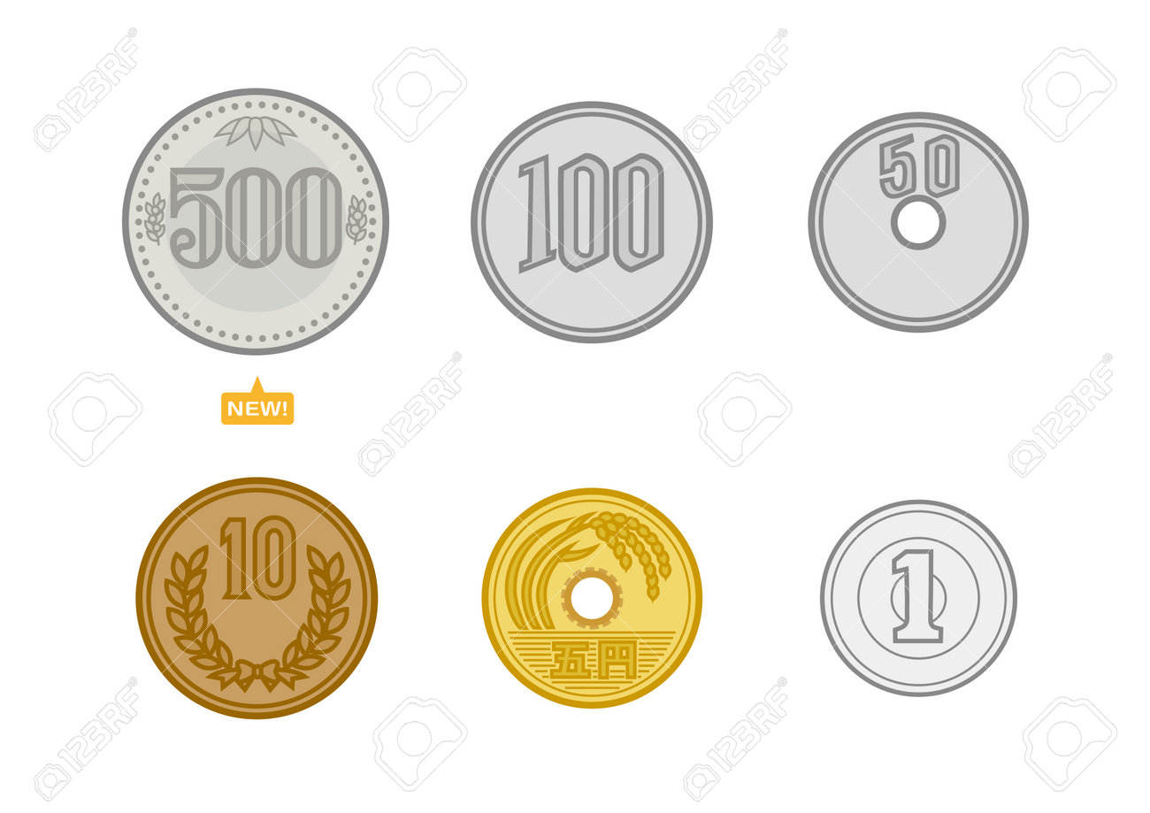 日本のお金のセット。新しい500円硬貨100円。 50円。 10円。 5円。 1円。図。ベクター。日本のお金のセット。新しい500円硬貨。 100円。  50円。 10円。 5円。 1円。図。ベクター。のイラスト素材・ベクター Image 167336672