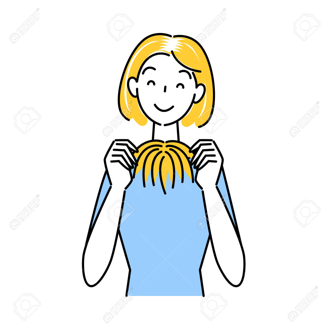Cute woman holding hair care part wig (wig) with both hands Simple vector Hair Care. Measures against thinning and graying hair Cute woman holding a partial wig (wig) in both hands. Simple illustration. vector. - 171891118 Cute woman holding hair care part wig (wig) with both hands Simple vector Hair Care. Measures against thinning and graying hair Cute woman holding a partial wig (wig) in both hands. Simple illustration. vector. - 171891118