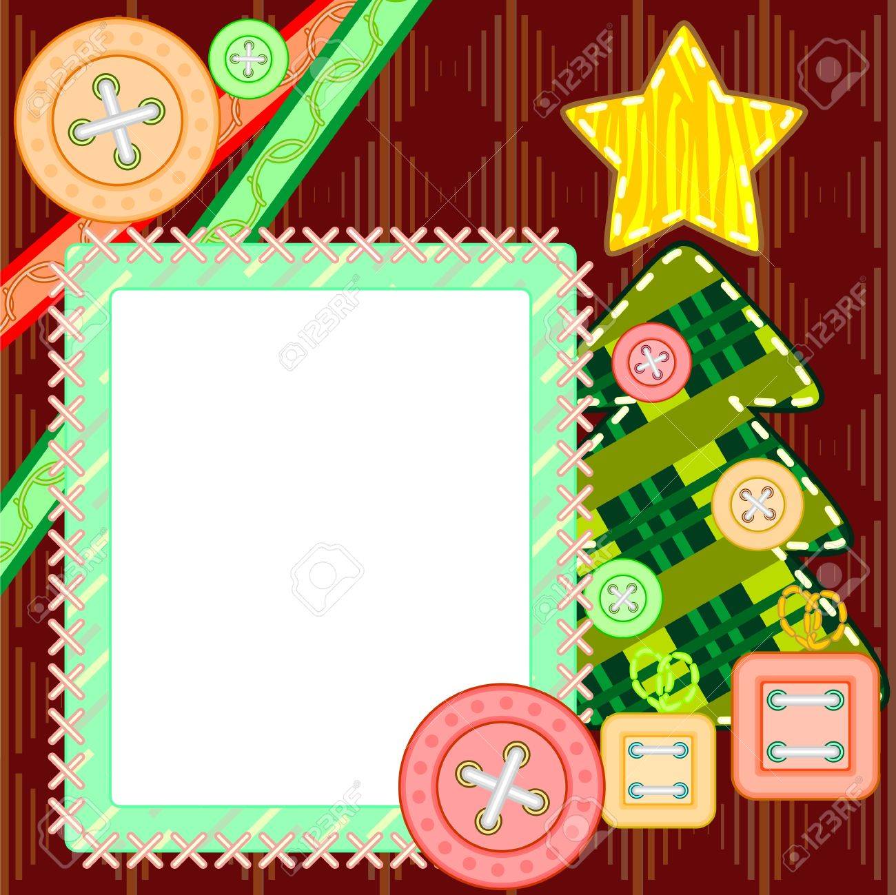 scrapbook template for new year or christmas with fir tree and scrapbook picture frame template