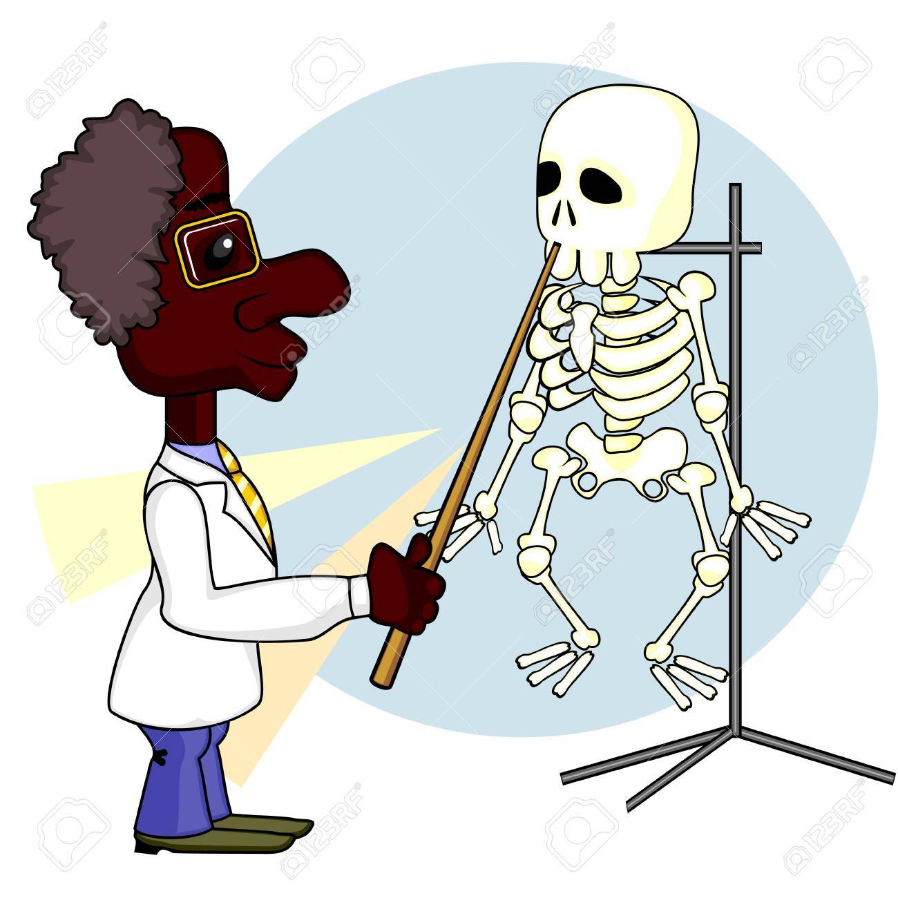 若いアフリカ系アメリカ人男性の人間の骨格に何かを示す のイラスト素材 ベクタ Image